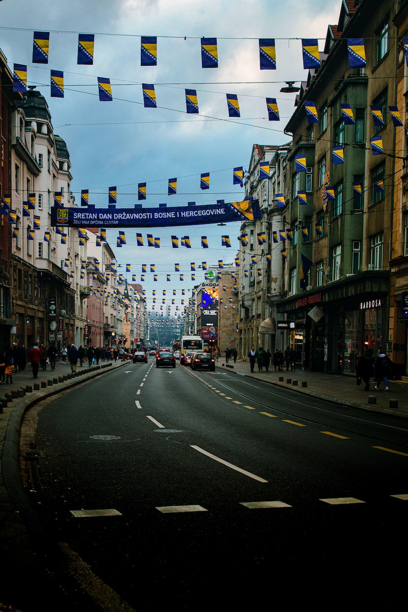 People Walking on Marshall Tito Street in Sarajevo, Bosnia and Herzegovina