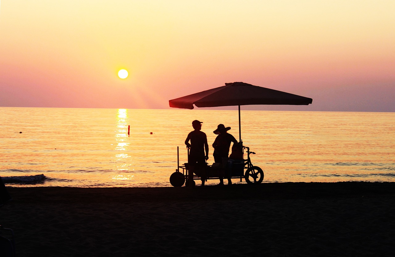 sunset, sea, beach