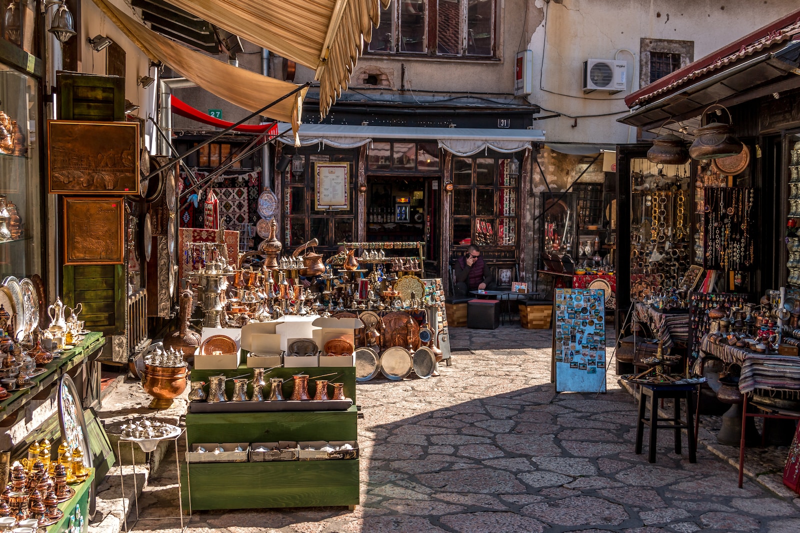 a market with lots of items on display