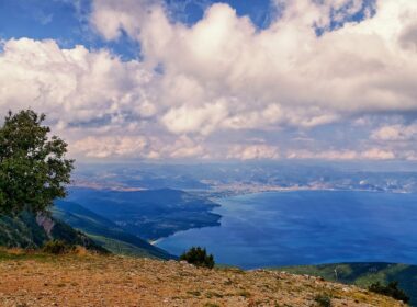 mountains, lake, trees