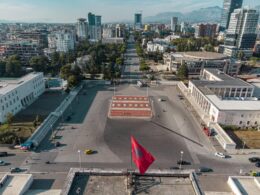 Top Things To Do In Tirana Albania 5 Drone Shot of Skanderbeg Square in Tirana, Albania