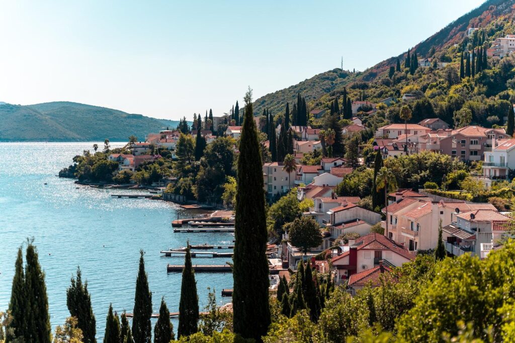 a town next to a body of water