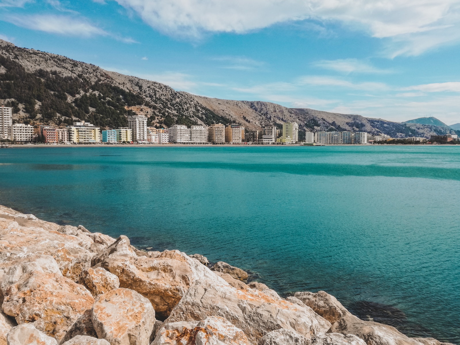 a large body of water surrounded by mountains