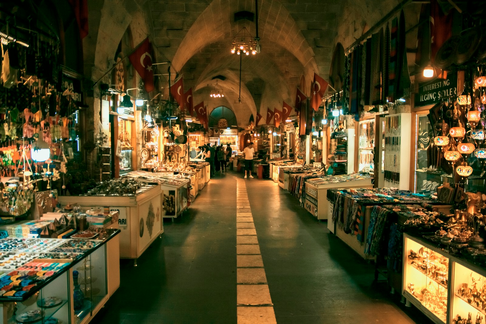 a large room with many shops